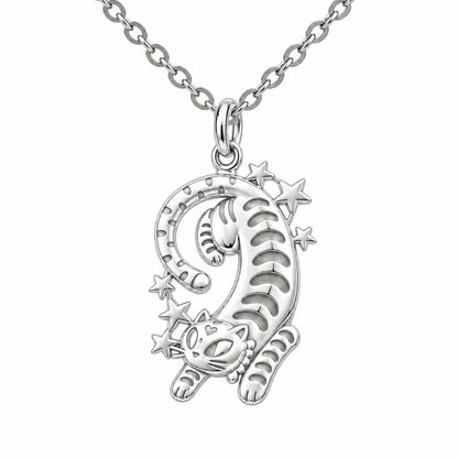 Starlight Stretchy Cat Charm Necklace Set – silver, front view