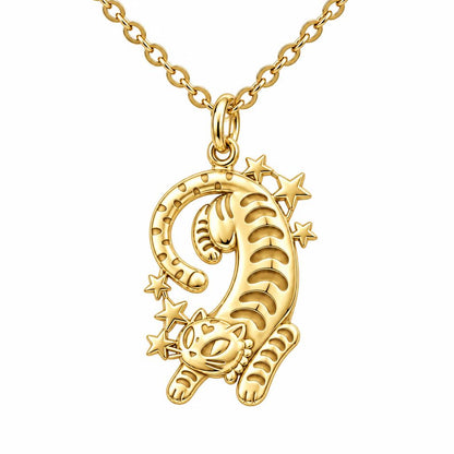 Starlight Stretchy Cat Charm Necklace Set – 18K gold, front view