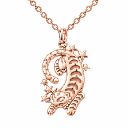 Starlight Stretchy Cat Charm Necklace Set – rose gold, front view