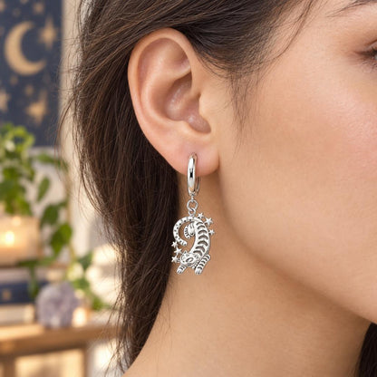 Starlight Stretchy Cat Huggie Charm Earrings – worn / in use