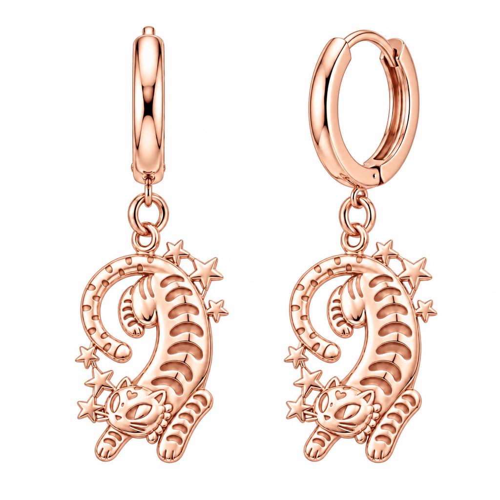 Starlight Stretchy Cat Huggie Charm Earrings – rose gold, front view