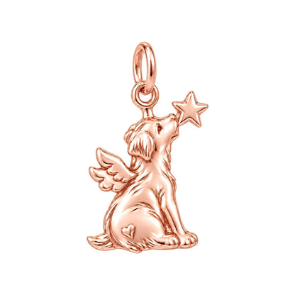Starry Angel Pup Charm Bracelet – Personalized Dog Mom Gift – rose gold charm, front view
