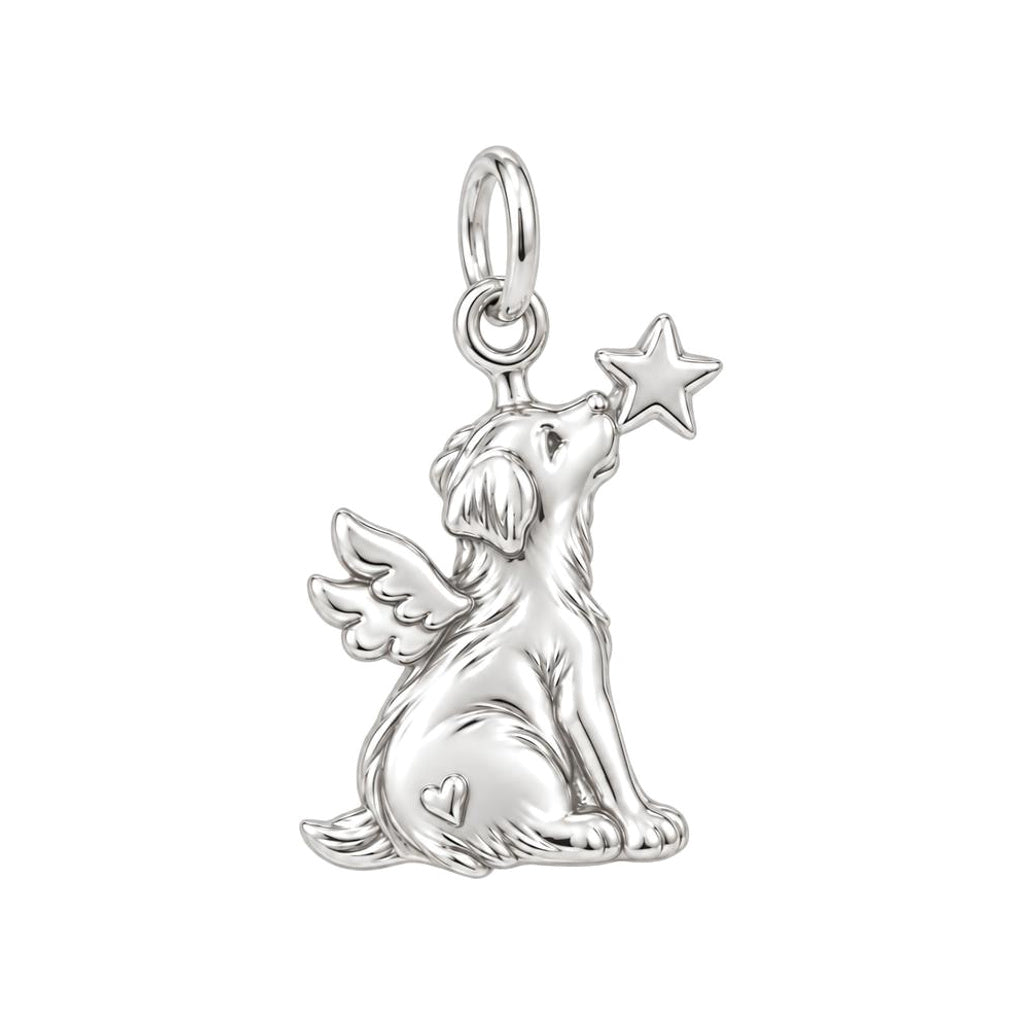 Starry Angel Pup Charm Bracelet – Personalized Dog Mom Gift – silver charm, front view