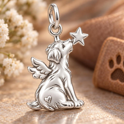 Starry Angel Pup Charm Bracelet – Personalized Dog Mom Gift – macro detail of the charm