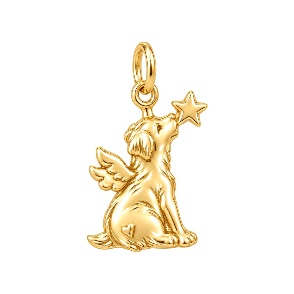 Starry Angel Pup Charm Bracelet – Personalized Dog Mom Gift – 18K gold charm, front view