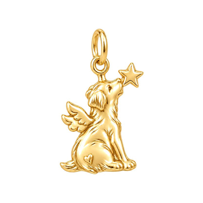 Starry Angel Pup Charm Bracelet – Personalized Dog Mom Gift – 18K gold charm, front view