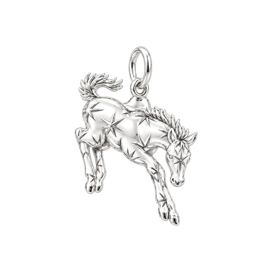 Starry Celestial Horse Charm Bracelet – Personalized Horse Lover Gift – silver charm, front view