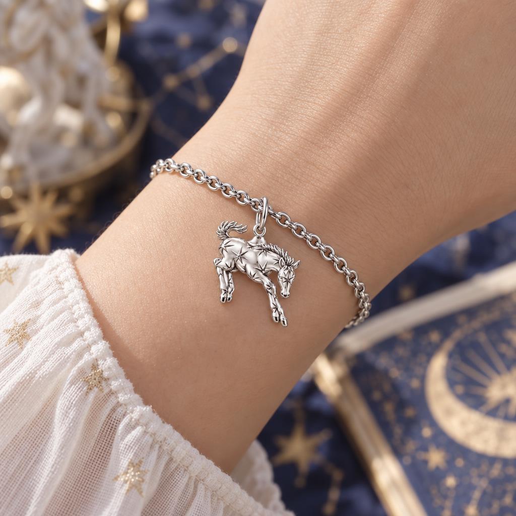 Starry Celestial Horse Charm Bracelet Set – worn / in use