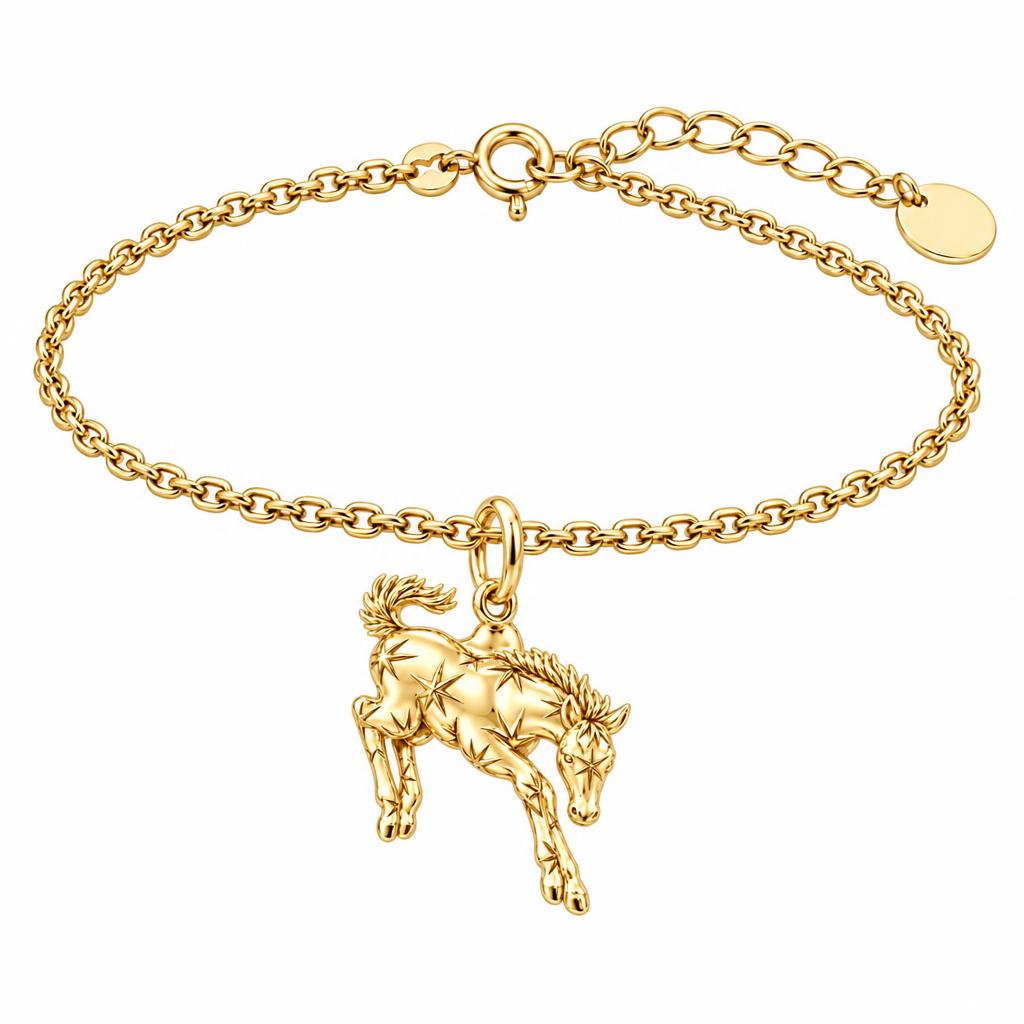 Starry Celestial Horse Charm Bracelet Set – 18K gold, front view