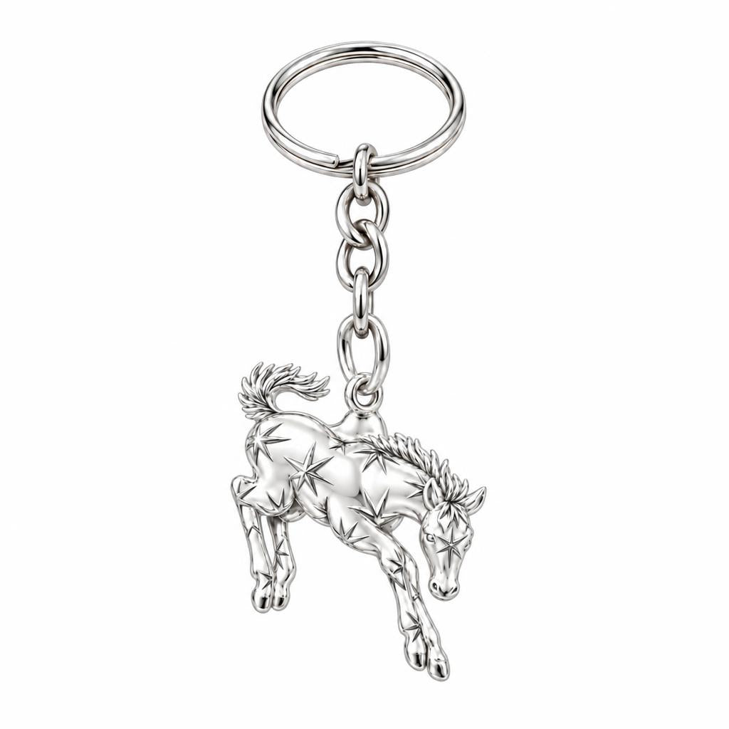Starry Celestial Horse Charm Keychain – silver, front view