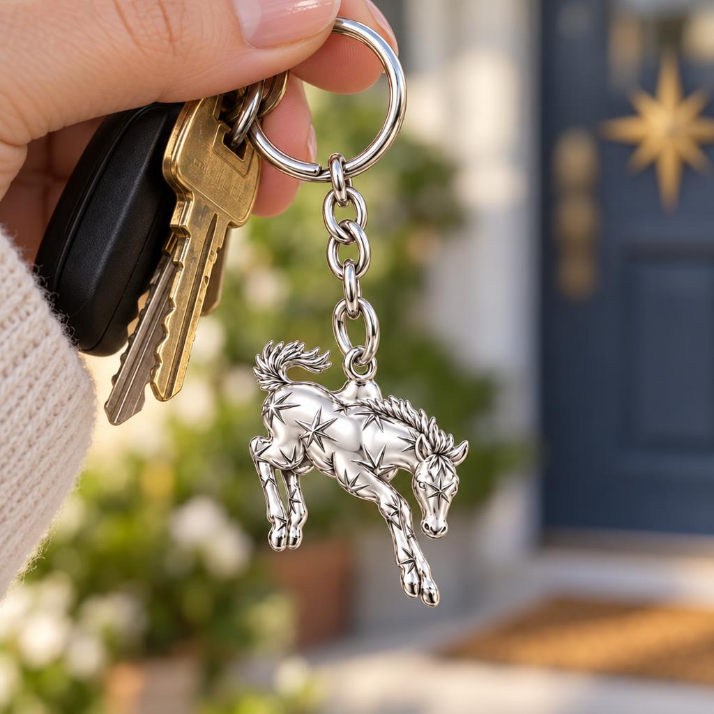 Starry Celestial Horse Charm Keychain – worn / in use