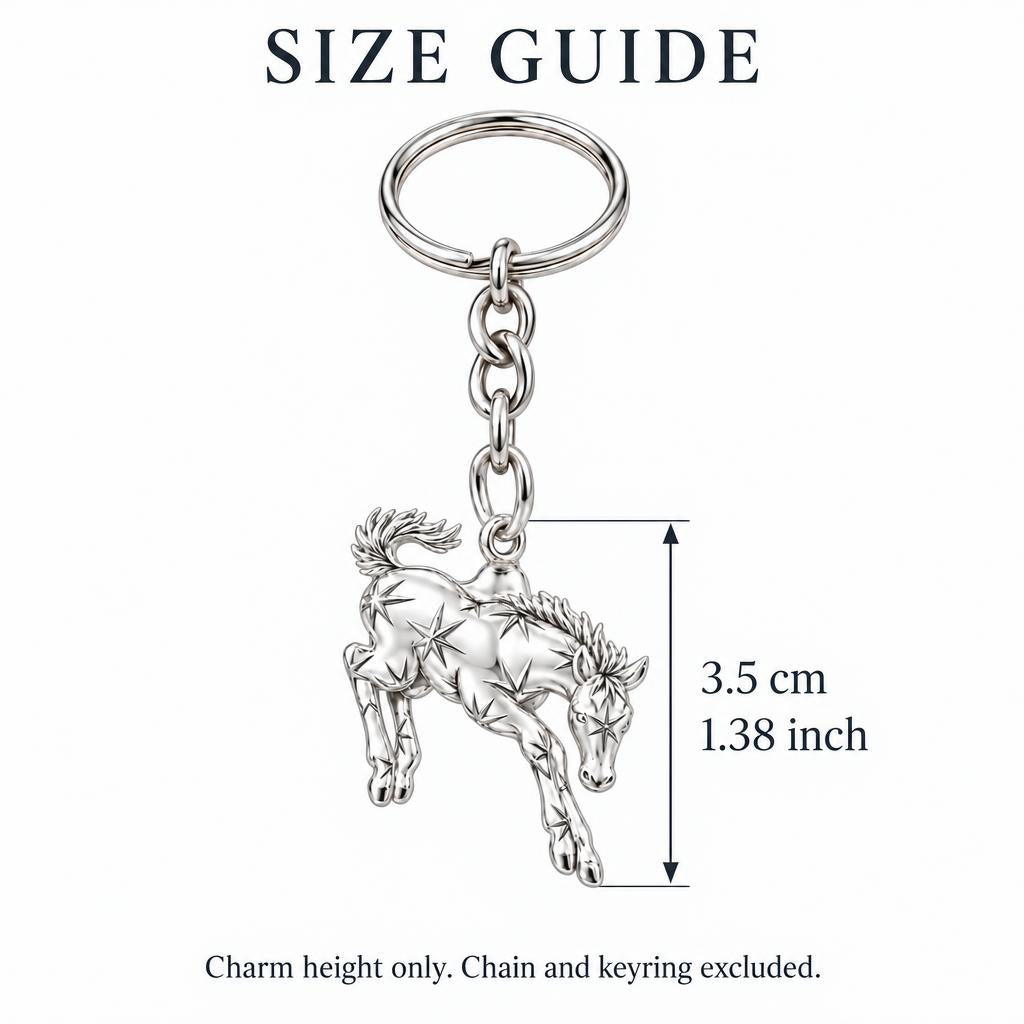 Starry Celestial Horse Charm Keychain – size guide, 3.5 cm (1.38 in) charm, chain and keyring excluded
