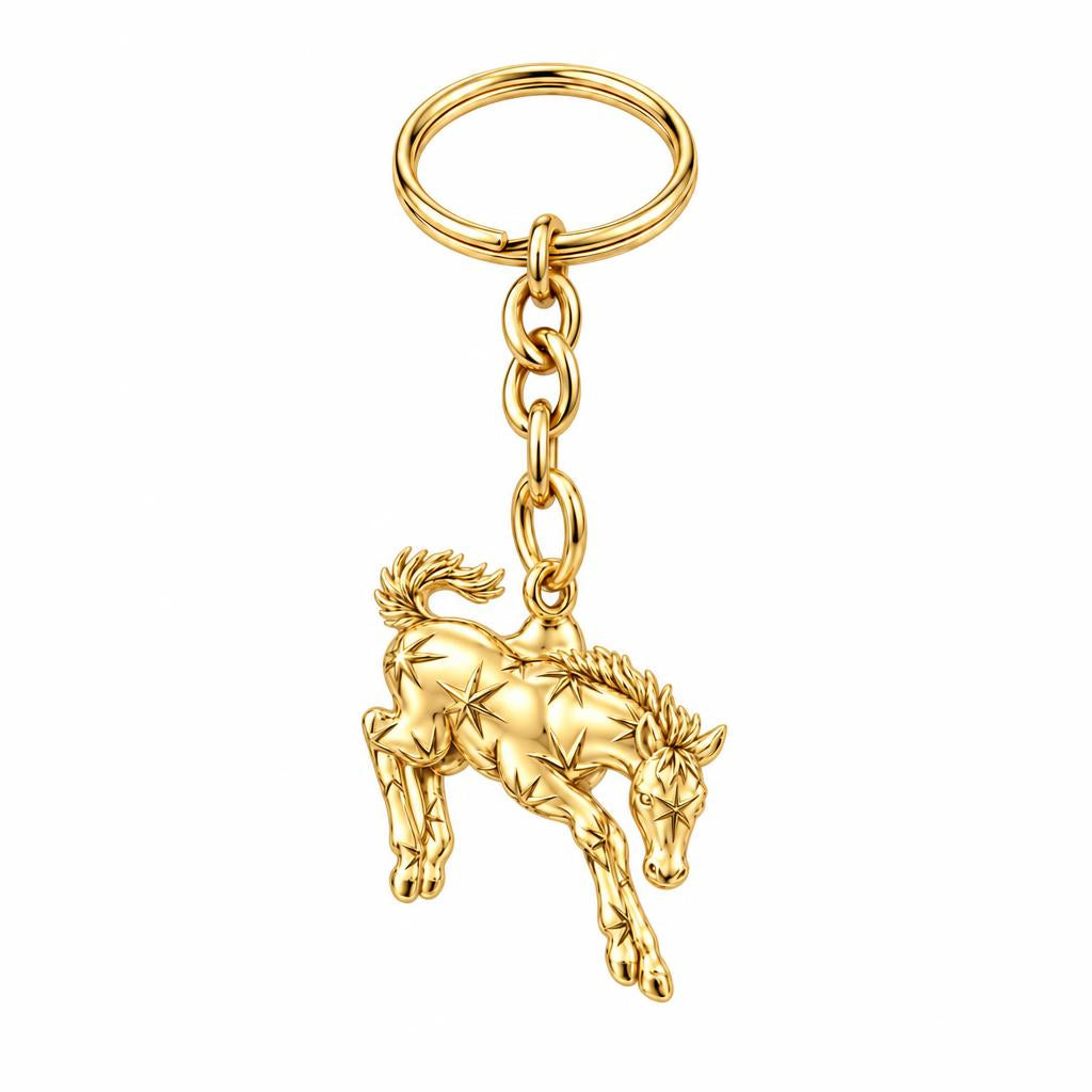 Starry Celestial Horse Charm Keychain – 18K gold, front view