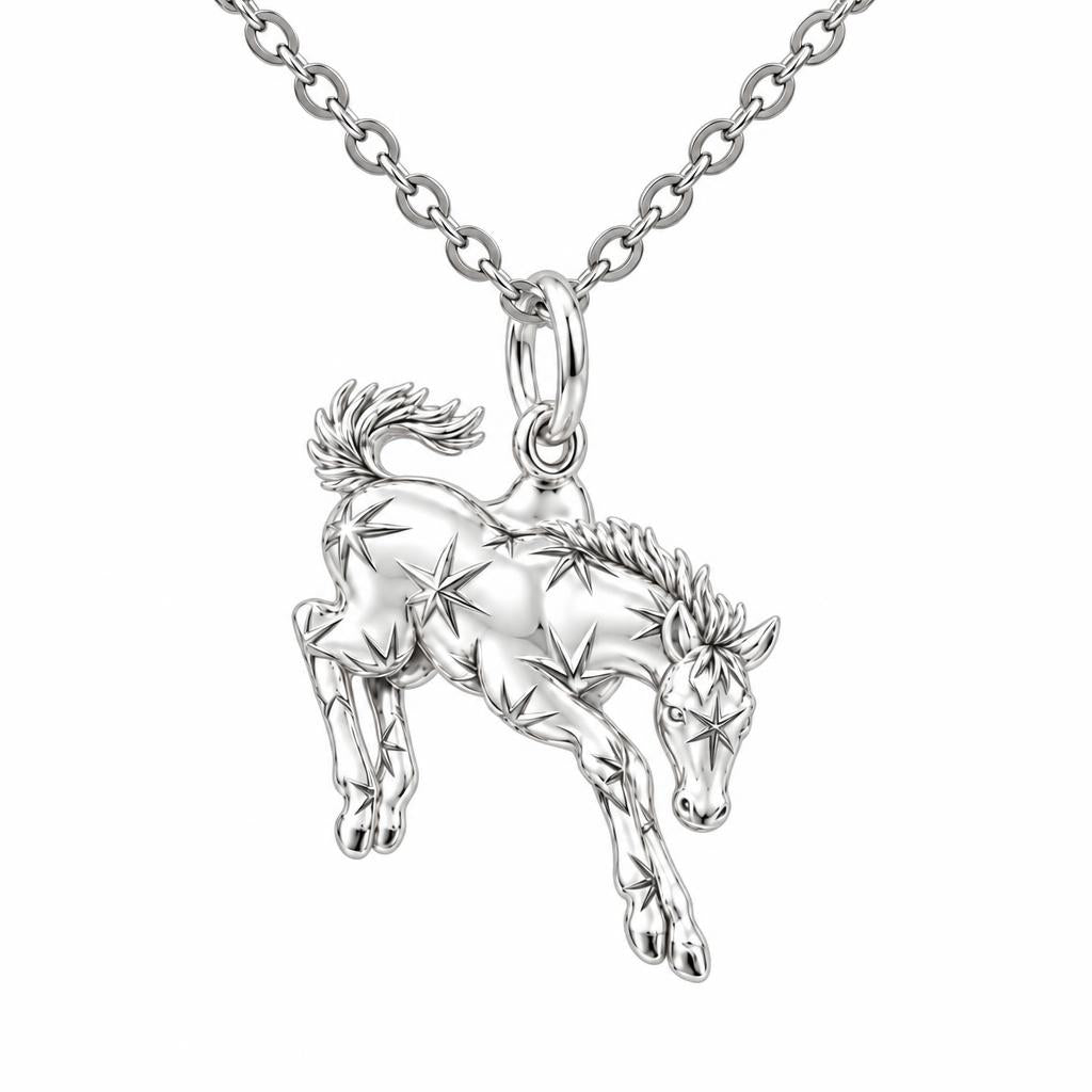 Starry Celestial Horse Charm Necklace Set – silver, front view