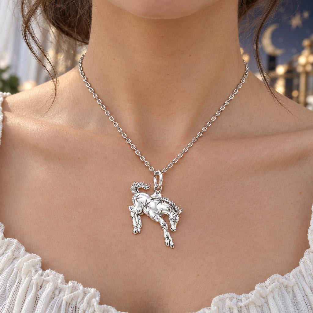 Starry Celestial Horse Charm Necklace Set – worn / in use