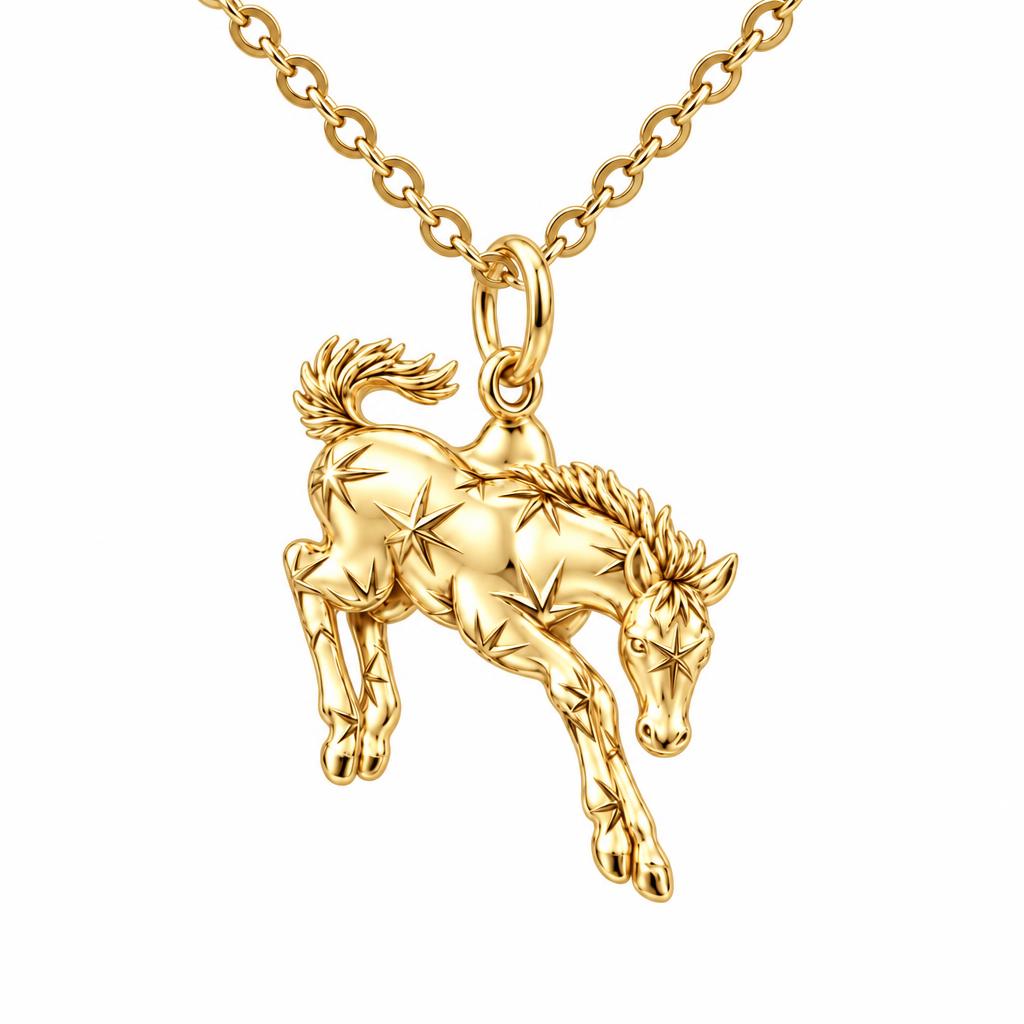 Starry Celestial Horse Charm Necklace Set – 18K gold, front view