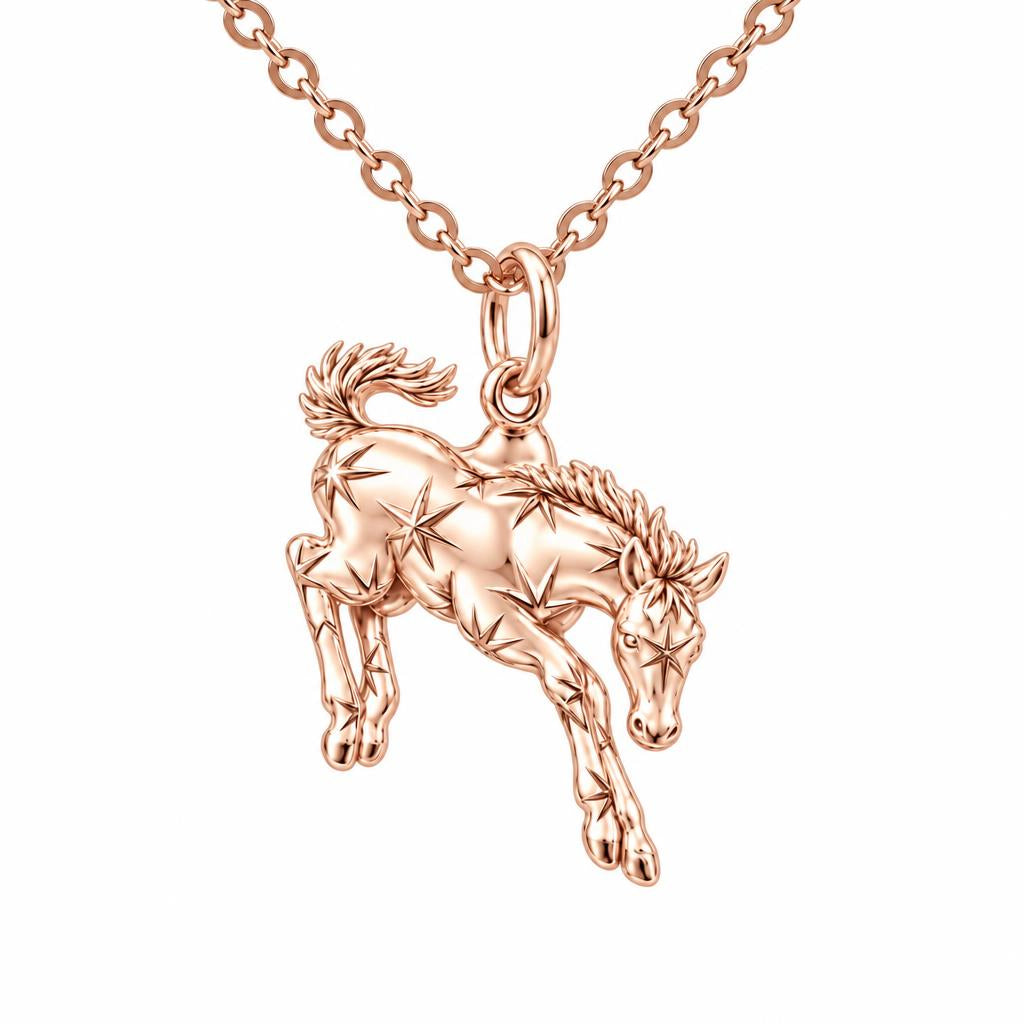 Starry Celestial Horse Charm Necklace Set – rose gold, front view