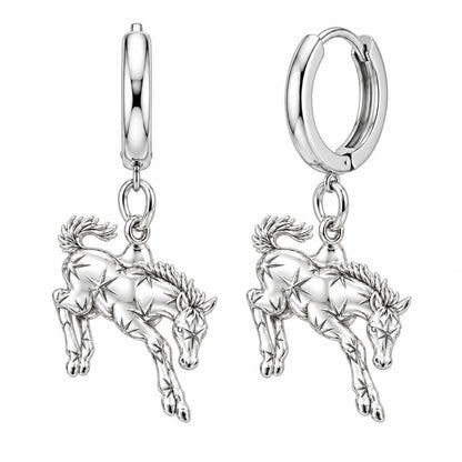 Starry Celestial Horse Huggie Charm Earrings – silver, front view
