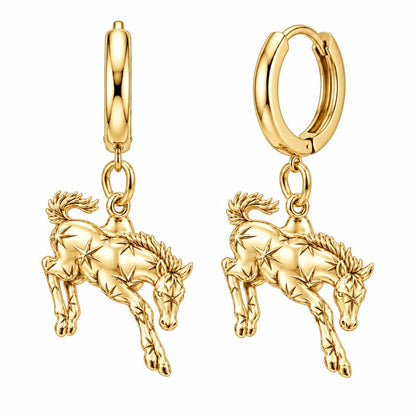 Starry Celestial Horse Huggie Charm Earrings – 18K gold, front view