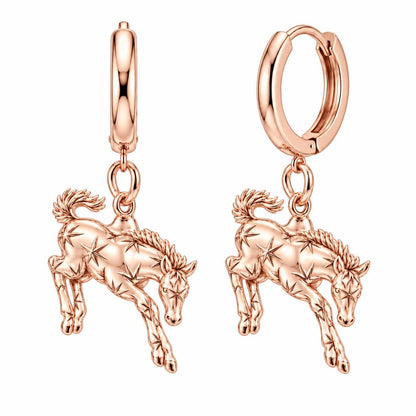 Starry Celestial Horse Huggie Charm Earrings – rose gold, front view