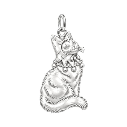 Starry Jester Cat Charm Bracelet – Personalized Cat Mom Gift – silver charm, front view