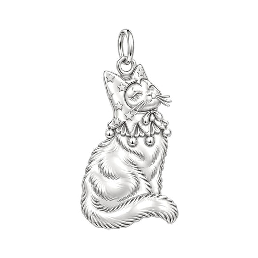 Starry Jester Cat Charm Bracelet – Personalized Cat Mom Gift – silver charm, front view