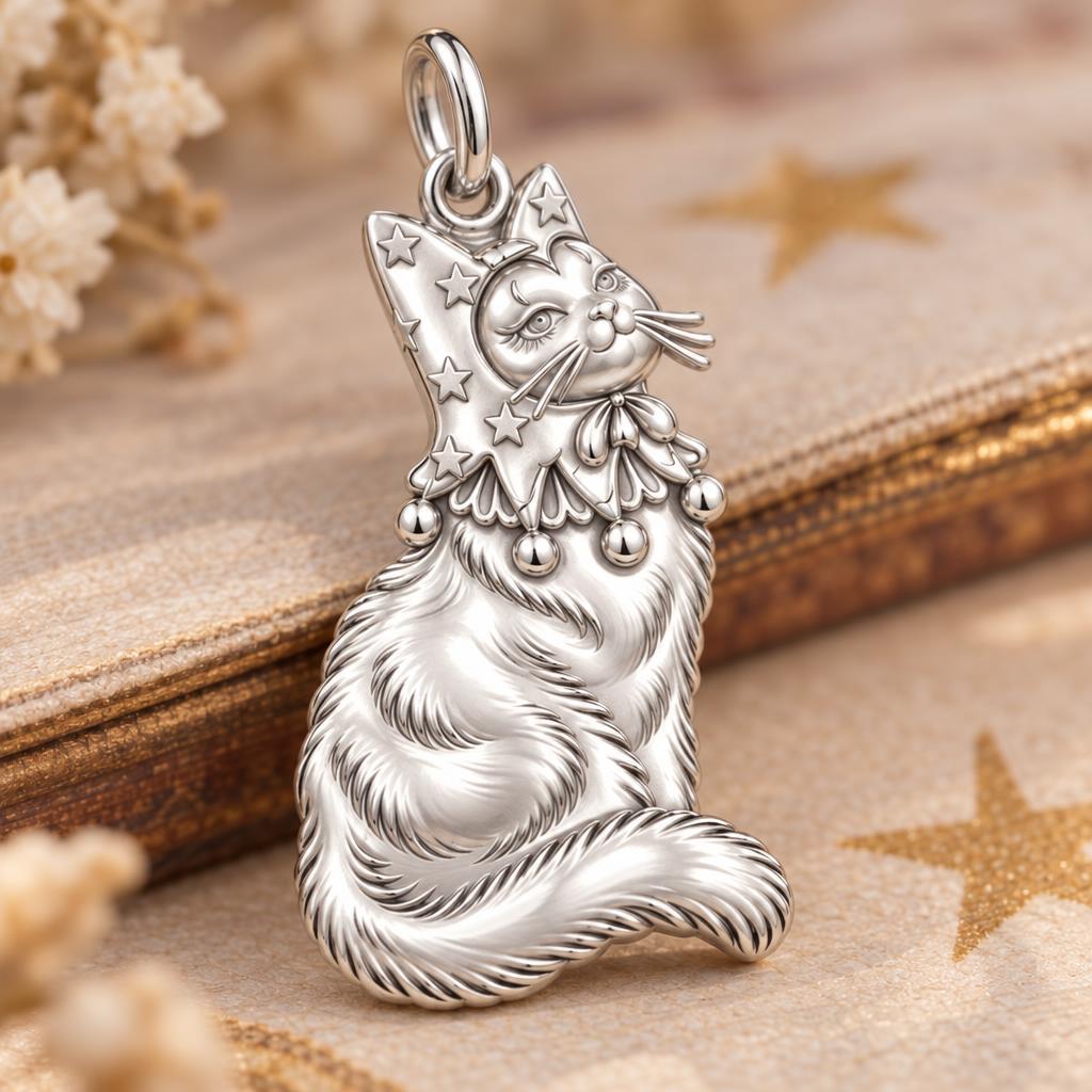 Starry Jester Cat Charm Bracelet – Personalized Cat Mom Gift – macro detail of the charm