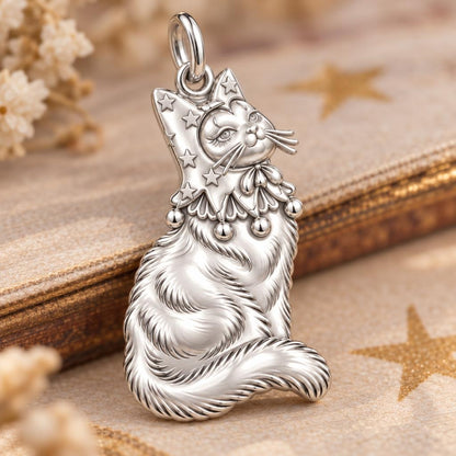 Starry Jester Cat Charm Bracelet – Personalized Cat Mom Gift – macro detail of the charm