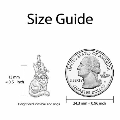 Starry Jester Cat Charm Bracelet – Personalized Cat Mom Gift – size guide, 13 mm charm next to a quarter