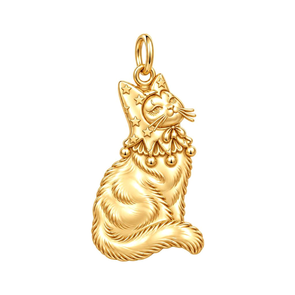 Starry Jester Cat Charm Bracelet – Personalized Cat Mom Gift – 18K gold charm, front view