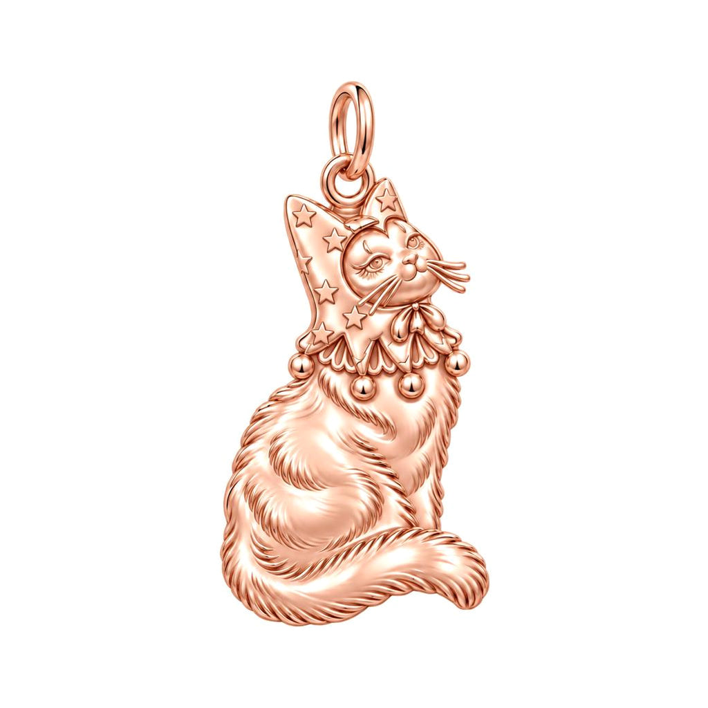 Starry Jester Cat Charm Bracelet – Personalized Cat Mom Gift – rose gold charm, front view