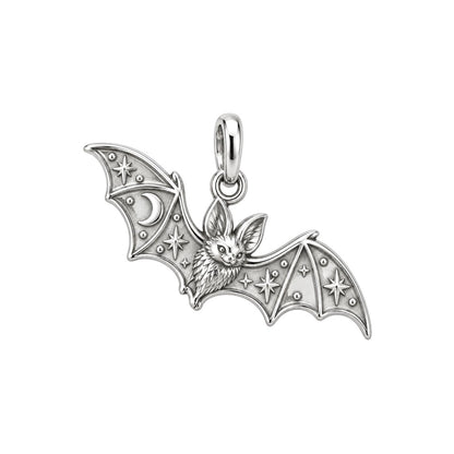 Starry Night Bat Charm Bracelet – Personalized Nature Gift – silver charm, front view