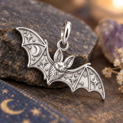 Starry Night Bat Charm Bracelet – Personalized Nature Gift – macro detail of the charm