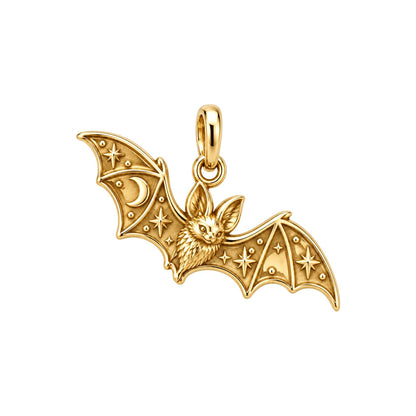 Starry Night Bat Charm Bracelet – Personalized Nature Gift – 18K gold charm, front view