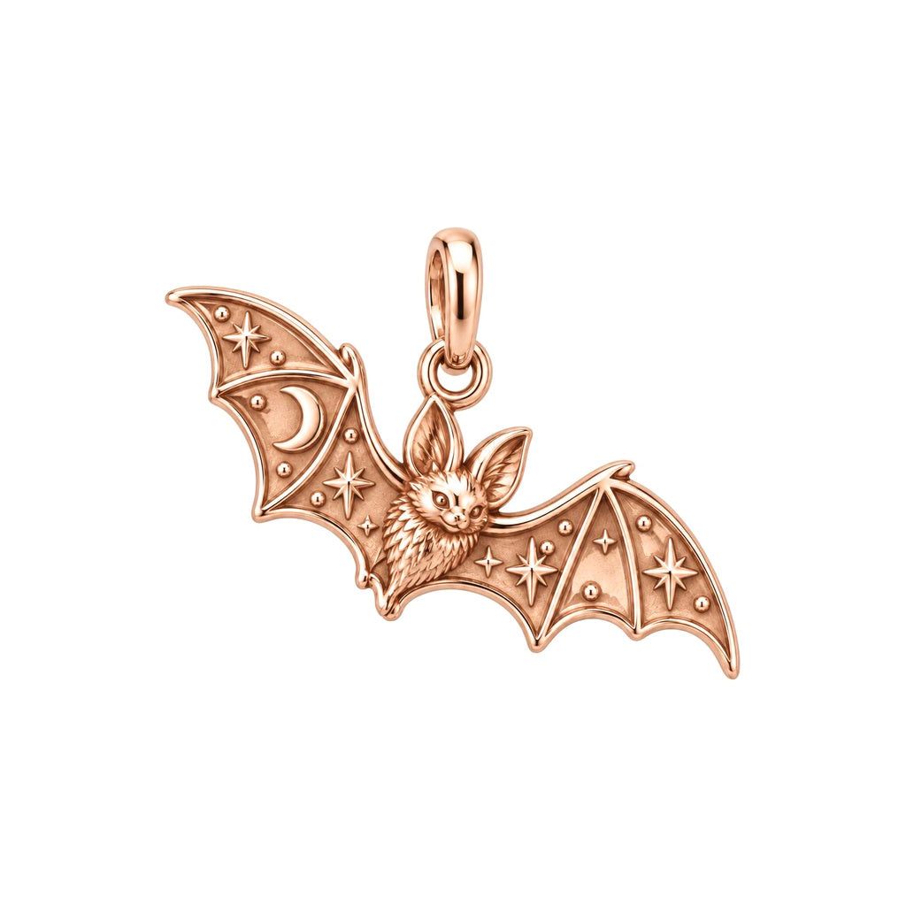 Starry Night Bat Charm Bracelet – Personalized Nature Gift – rose gold charm, front view