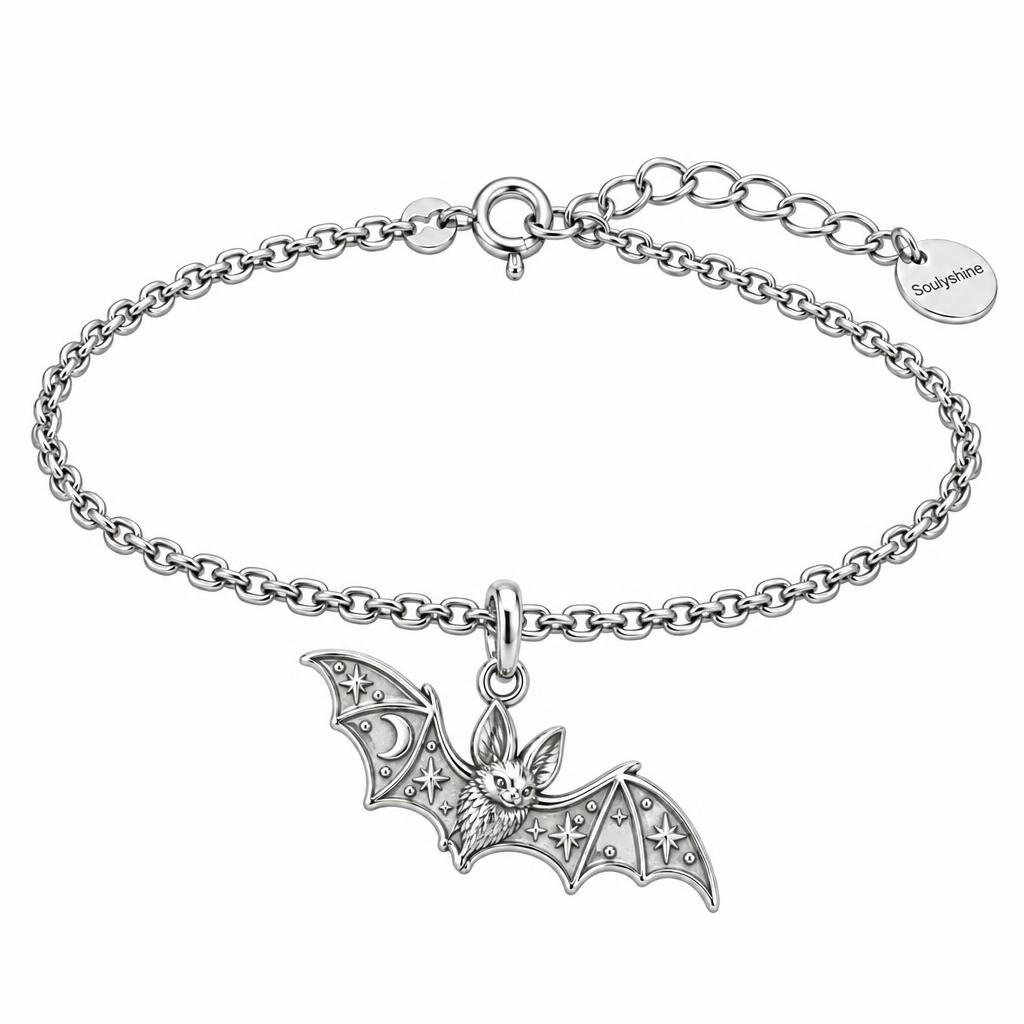 Starry Night Bat Charm Bracelet Set – silver, front view