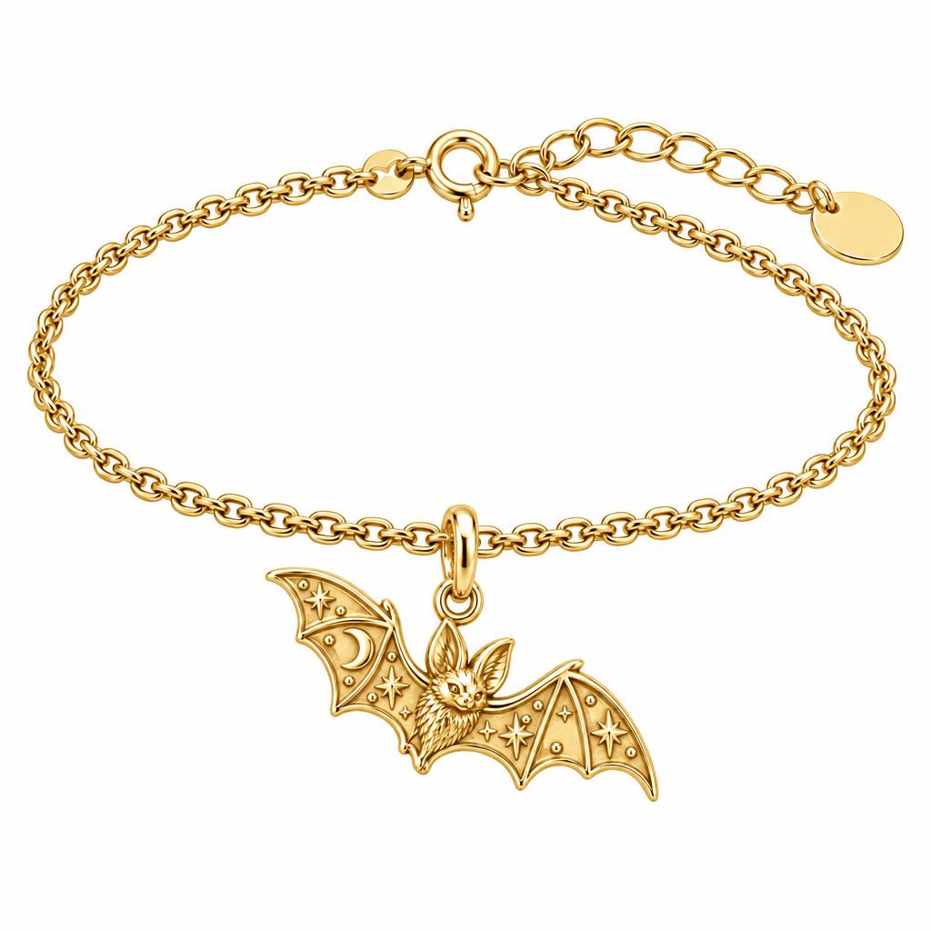 Starry Night Bat Charm Bracelet Set – 18K gold, front view