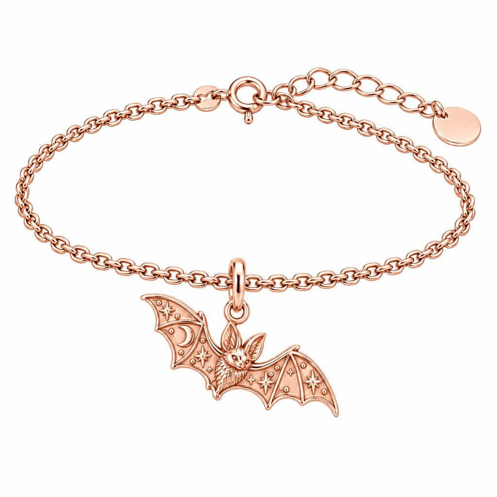 Starry Night Bat Charm Bracelet Set – rose gold, front view