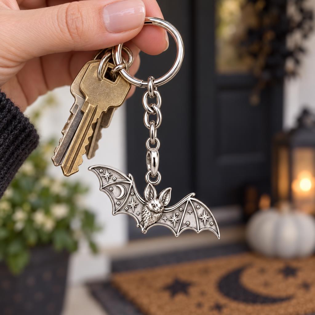 Starry Night Bat Charm Keychain – worn / in use