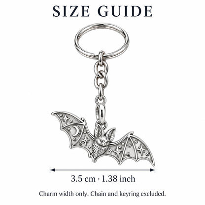 Starry Night Bat Charm Keychain – size guide, 3.5 cm (1.38 in) charm, chain and keyring excluded