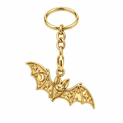 Starry Night Bat Charm Keychain – 18K gold, front view