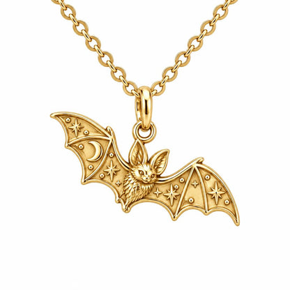 Starry Night Bat Charm Necklace Set – 18K gold, front view