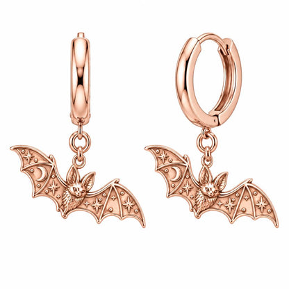 Starry Night Bat Huggie Charm Earrings – rose gold, front view