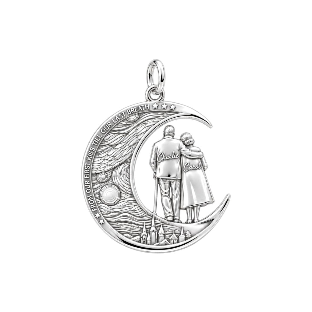 Starry Night Moon Couple Charm Bracelet – Personalized Couple Gift – silver plated 3 cm charm, front view