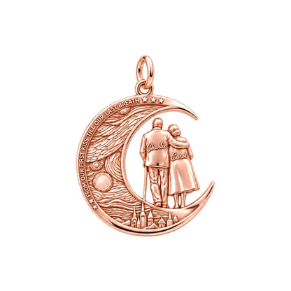 Starry Night Moon Couple Charm Bracelet – Personalized Couple Gift – rose gold 3 cm charm, front view
