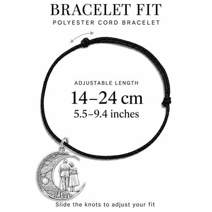 Starry Night Moon Couple Charm Bracelet – Personalized Couple Gift – adjustable black cord bracelet, 14–24 cm