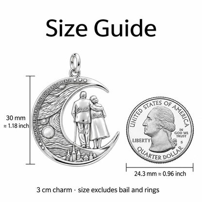 Starry Night Moon Couple Charm Bracelet – Personalized Couple Gift – size guide, 3 cm charm next to a quarter