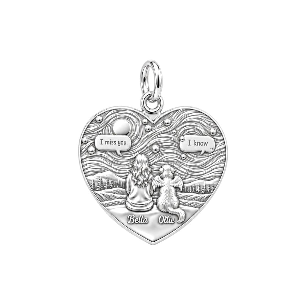 Starry Night Pet Memorial Charm Bracelet – Personalized Dog Mom Gift – silver plated 3 cm charm, front view