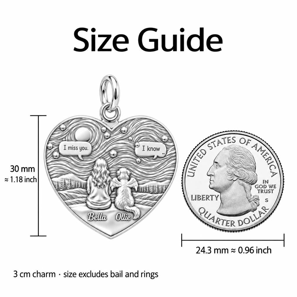 Starry Night Pet Memorial Charm Bracelet – Personalized Dog Mom Gift – size guide, 3 cm charm next to a quarter