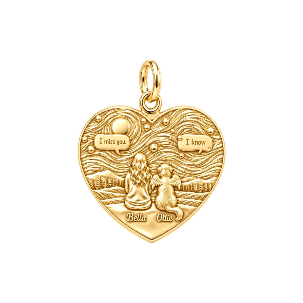 Starry Night Pet Memorial Charm Bracelet – Personalized Dog Mom Gift – 18K gold plated 3 cm charm, front view